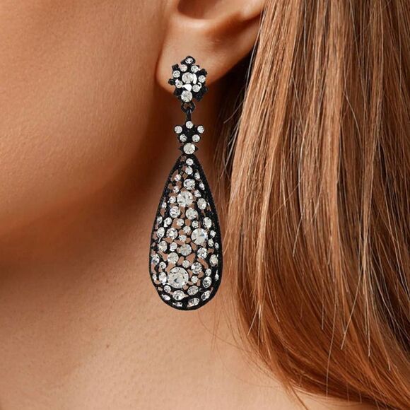 Amrita Singh Austrian Crystal Jet Black Crystal Earrings - Picture 5 of 7